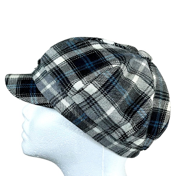 MUDD Newsboy Cabbie Navy Plaid Cap One Size - Picture 15 of 15
